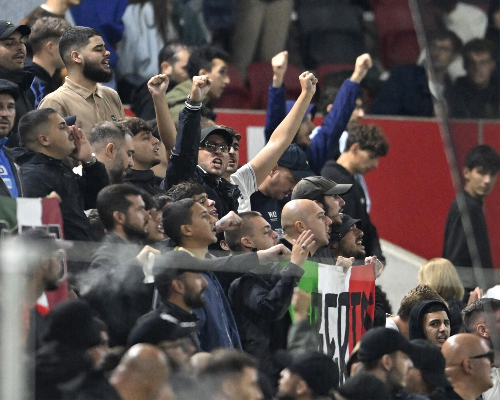 Italy fans turn their backs during Israel anthem before Nations League match in Hungary